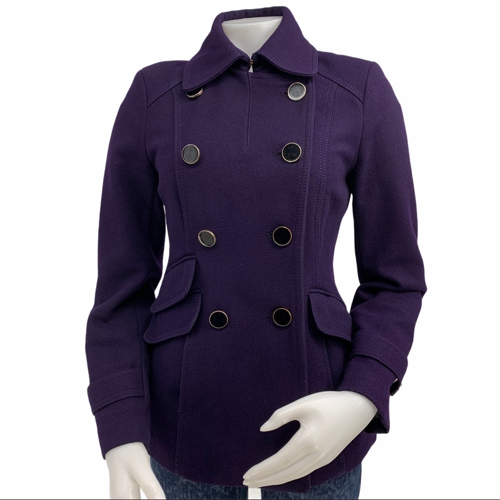 Wool Blend Purple Pea Coat- double breasted - Picture 14 of 14